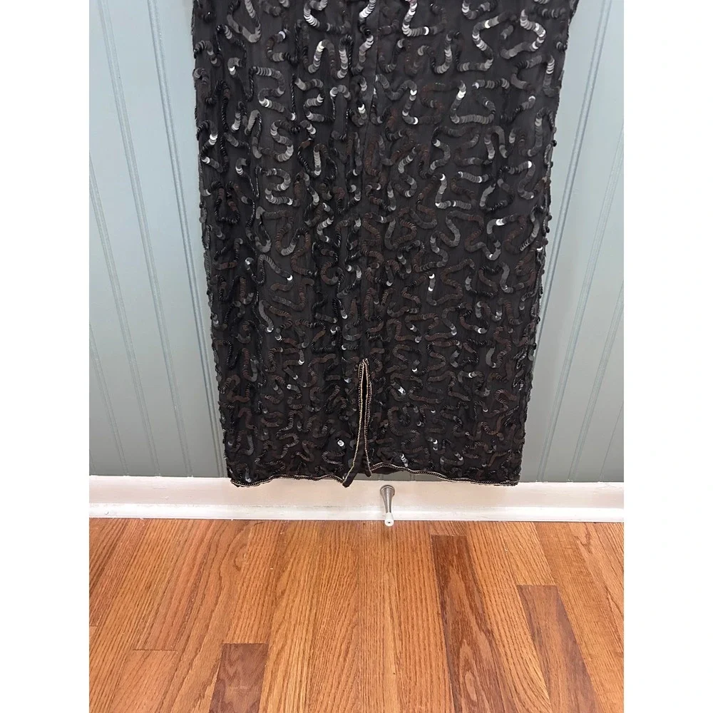 Jewel Queen Vintage‎ Black Silk Sequin Beaded Cocktail Dress Womens Medium Gold